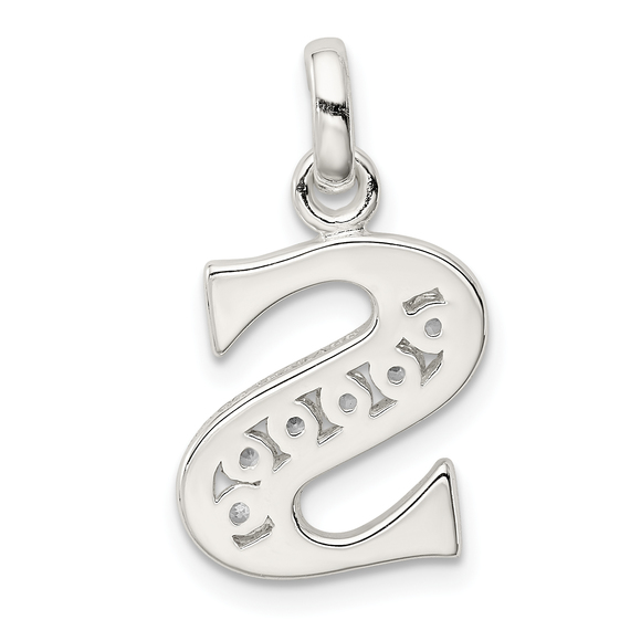 Sterling Silver White CZ Letter S Initial Pendant - Picture 3 of 4
